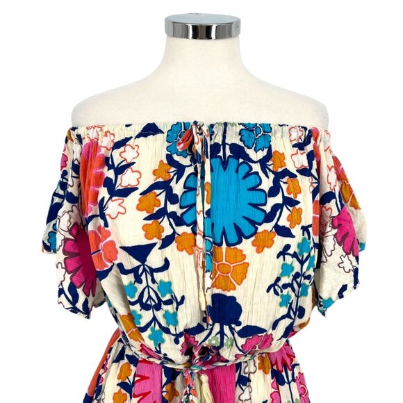 Rachel Roy Off-Shoulder Floral Dress Summer Beachwear White Mullti Size Medium - Picture 2 of 11